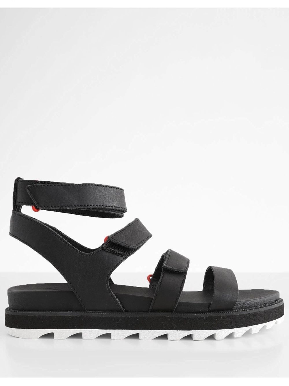 SOREL Roaming Black Leather Multi-Strap Platform Sandal  Lug Sole Size 7